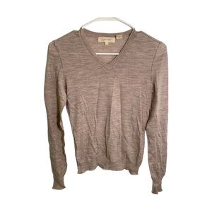 Inhabit Merino Wool V-Neck Sweater Beige Semi Sheer